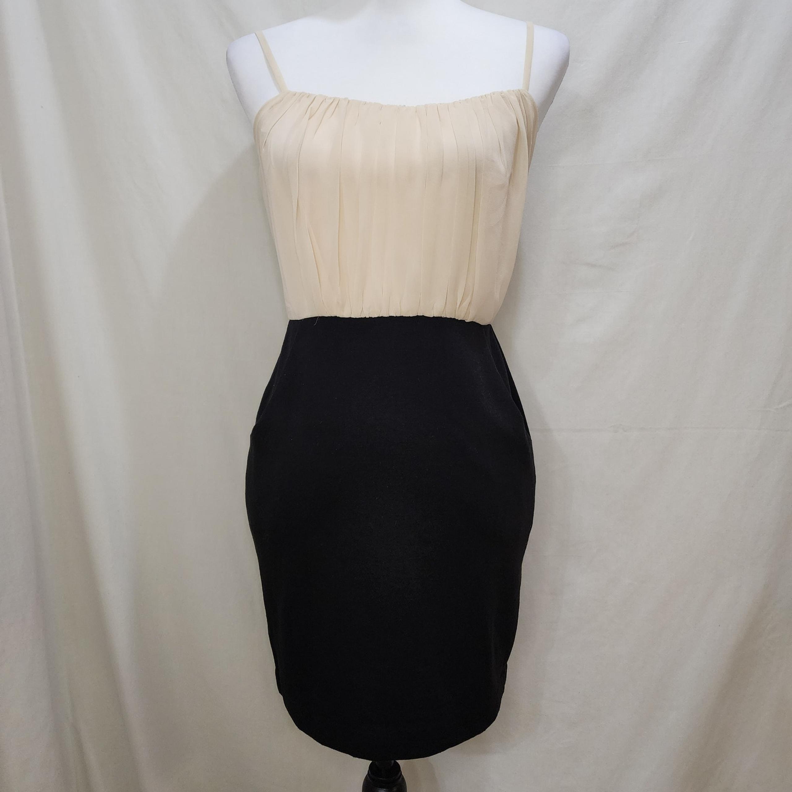 NWT Ark & Co Cream Black Pockets Straps Body Con Cocktail Dress, Small