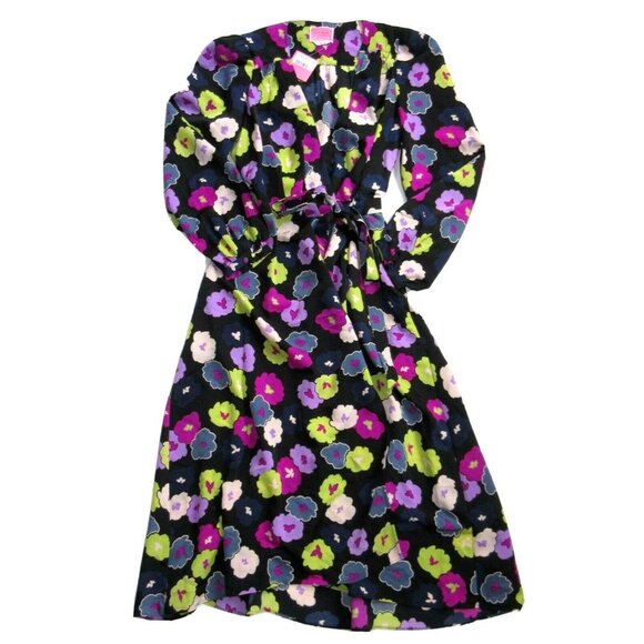 NWT Kate Spade New York Winter Garden Midi in Black Floral Print Wrap Dress 0