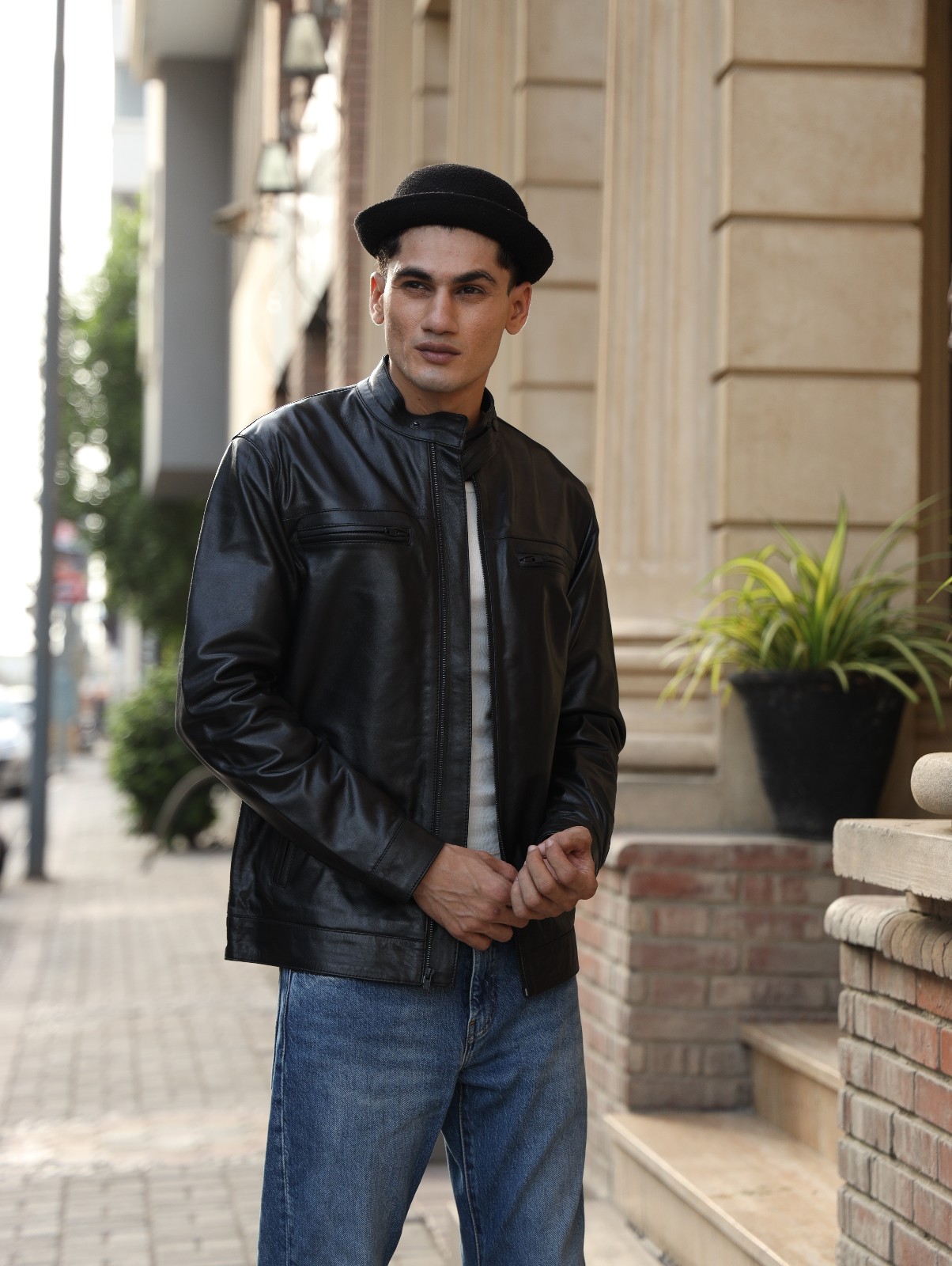 Roadster Jacket- Premium Full Grain, Lambskin, Lightweight Leather Jacket, Black