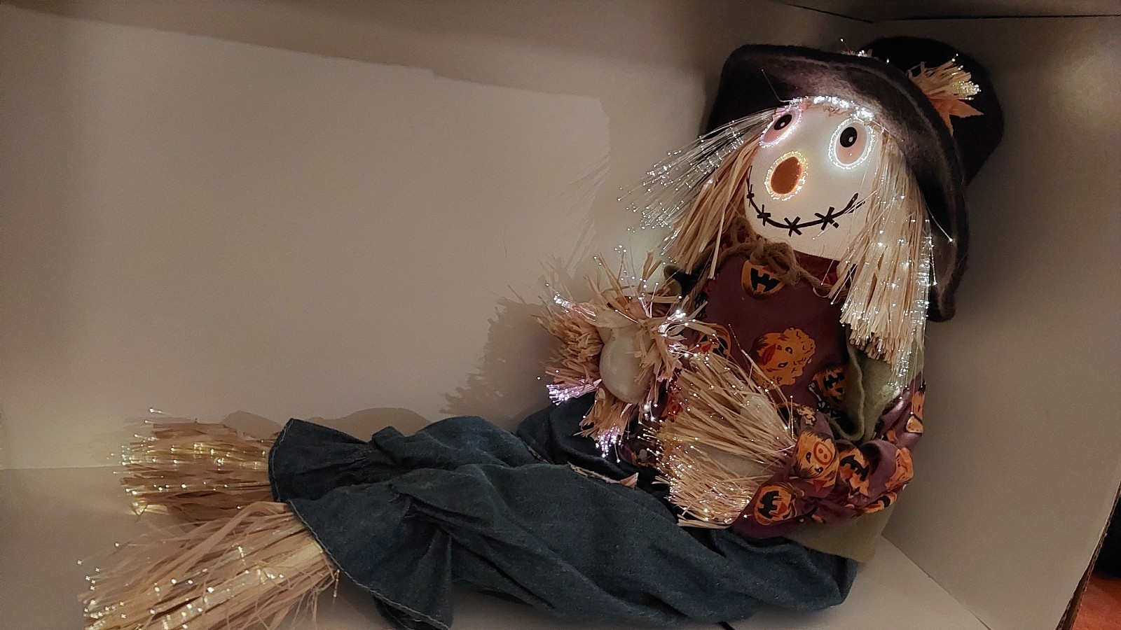Vintage Large Fiber Optic Scarecrow Color Changing Halloween Thanksgiving