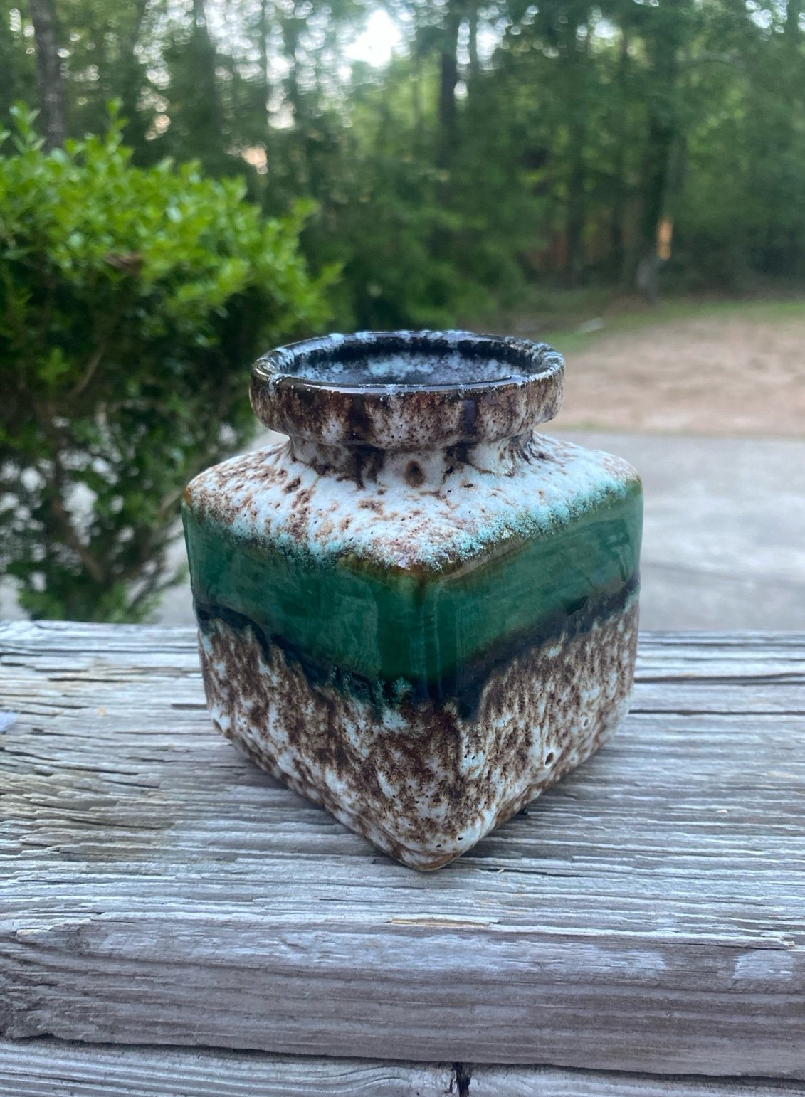 MCM Studio Pottery Ceramic Vase JOPEKO W GERMANY Green FAT LAVA BRUTALIST VTG
