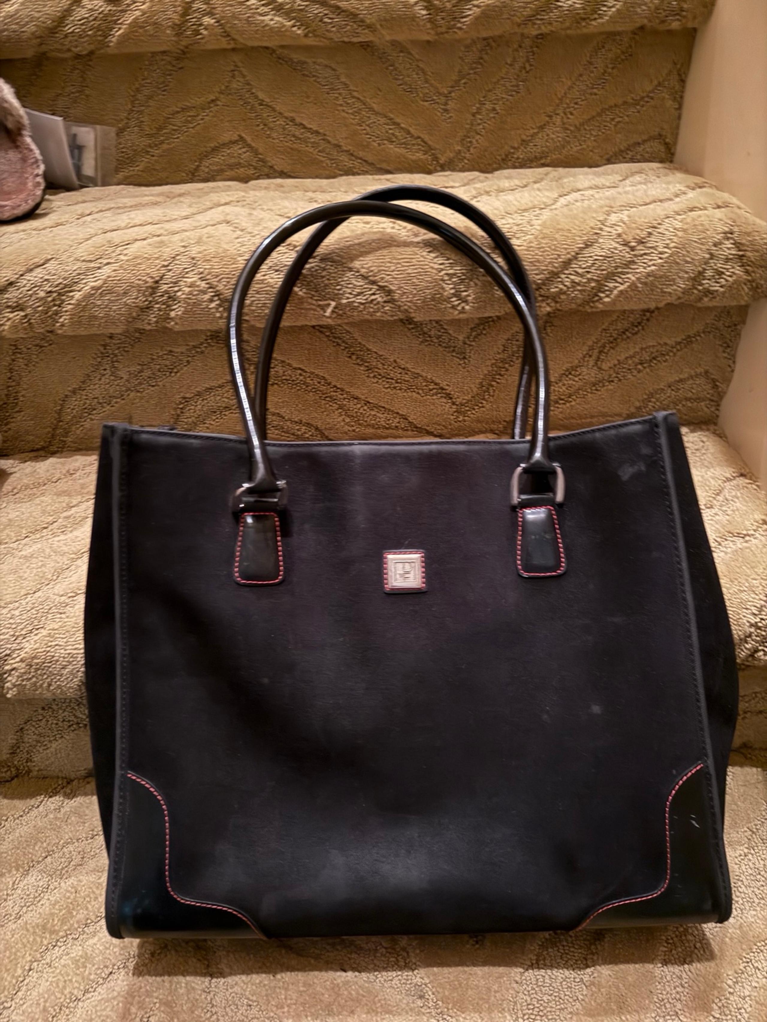 Diane Von Furstenburg vintage black suede/leather logo tote