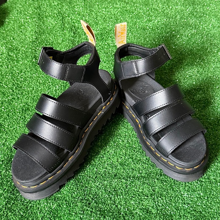 Dr. Martens Vegan Blaire Felix Gladiator Leather Flatform Black Sandals Sz 5 NEW