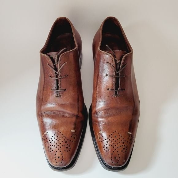 Campanile Chestnut Brown Tooled Leather Lace Up Oxford Dress Shoes
