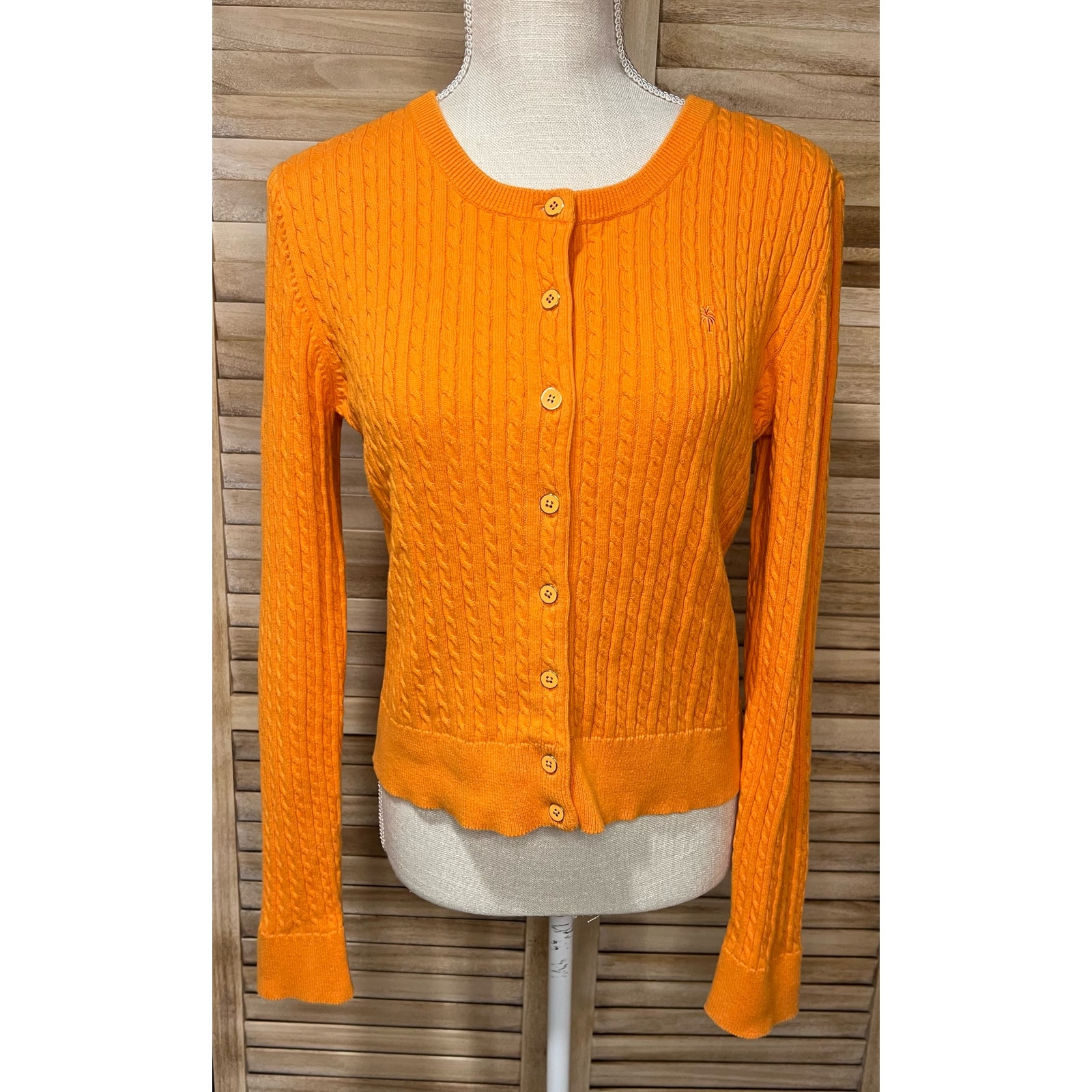 Lilly Pulitzer Caroline Cable Knit Cardigan | Bright Orange | sz Large