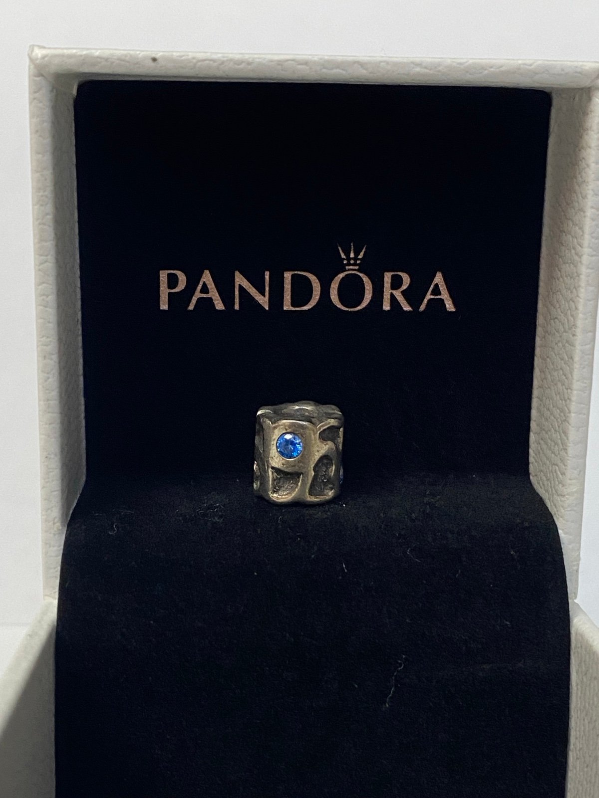 Pandora Retired Sterling Silver Pond Bead with Blue Zirconia