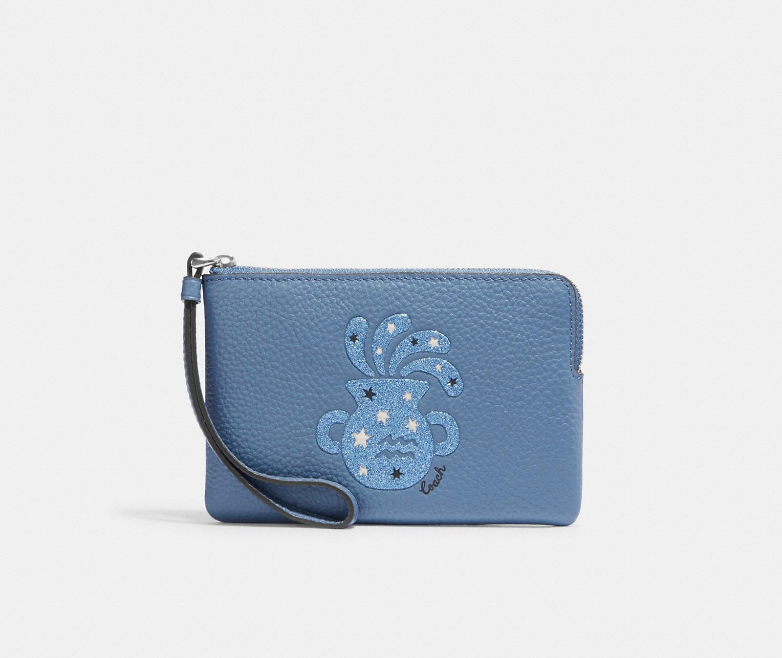 Coach Corner Zip Wristlet With Aquarius