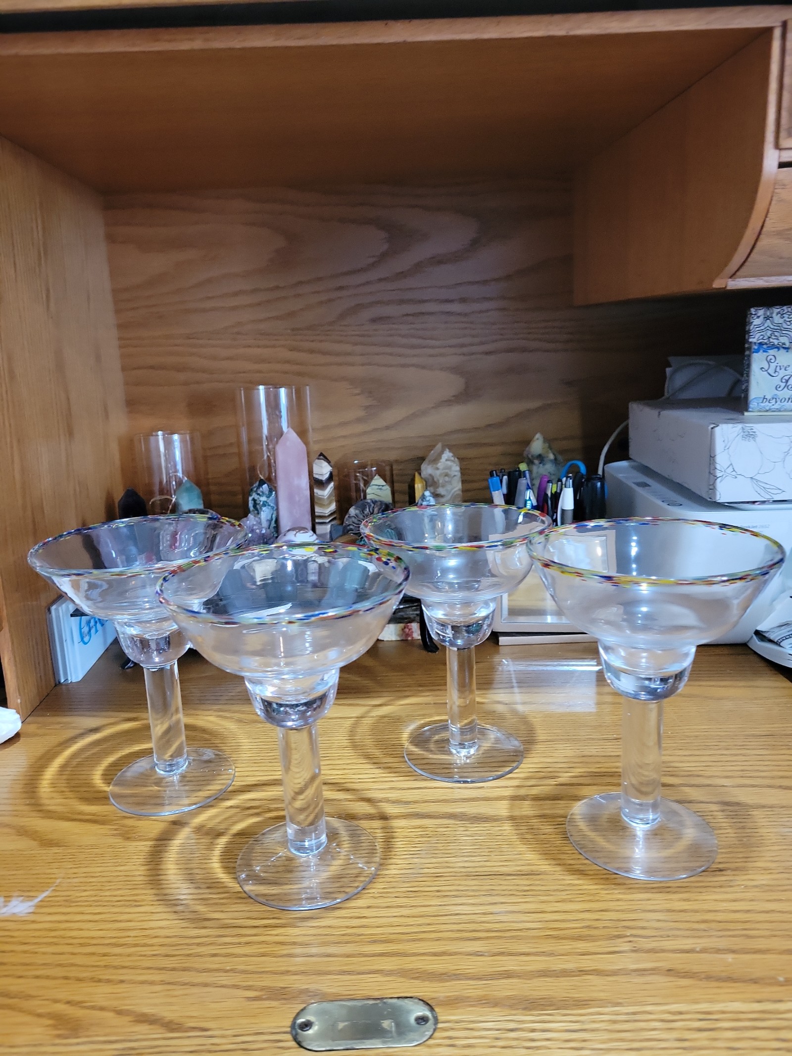 Vintage Novica Margarita Large Rainbow Rimmed Hand Blown Glasses. Read Desc