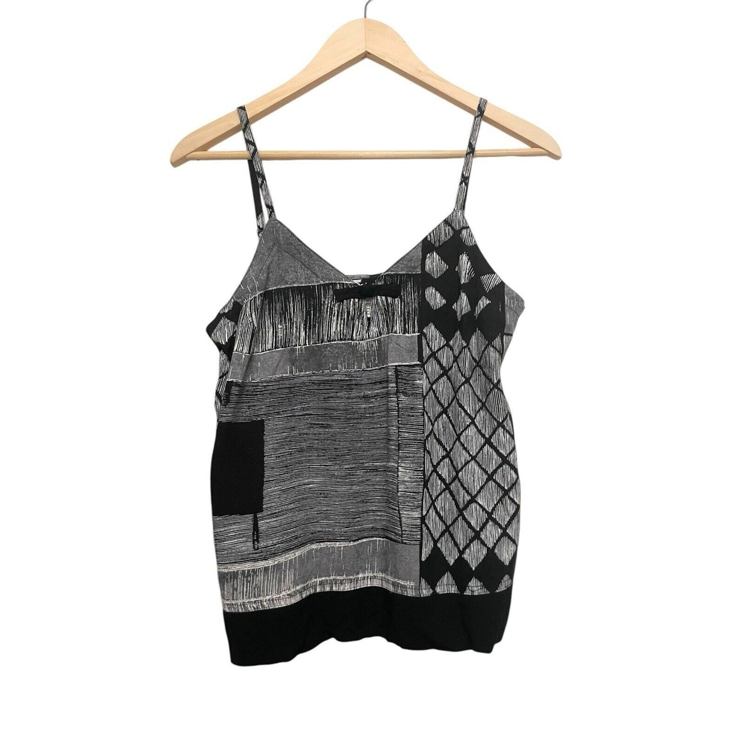 Vintage Jams World Nori Tank Top Women Size Large Black White Arty Tribal Boho