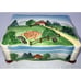 Vintage 1950s West German Majolica Trinket Box Covered Bridge Pine Trees 6” X 2”