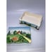Vintage 1950s West German Majolica Trinket Box Covered Bridge Pine Trees 6” X 2”