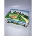 Vintage 1950s West German Majolica Trinket Box Covered Bridge Pine Trees 6” X 2”