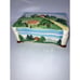 Vintage 1950s West German Majolica Trinket Box Covered Bridge Pine Trees 6” X 2”