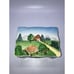 Vintage 1950s West German Majolica Trinket Box Covered Bridge Pine Trees 6” X 2”