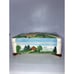 Vintage 1950s West German Majolica Trinket Box Covered Bridge Pine Trees 6” X 2”