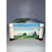 Vintage 1950s West German Majolica Trinket Box Covered Bridge Pine Trees 6” X 2”