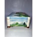 Vintage 1950s West German Majolica Trinket Box Covered Bridge Pine Trees 6” X 2”