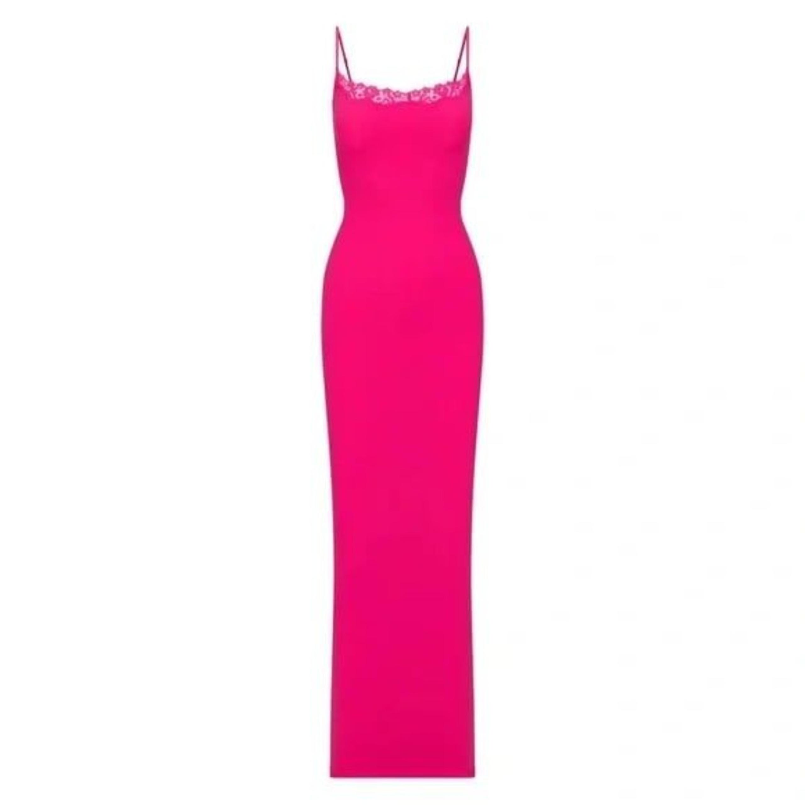 Skims Fits Everybody Lace Long Slip Dress Neon Rose Size Large