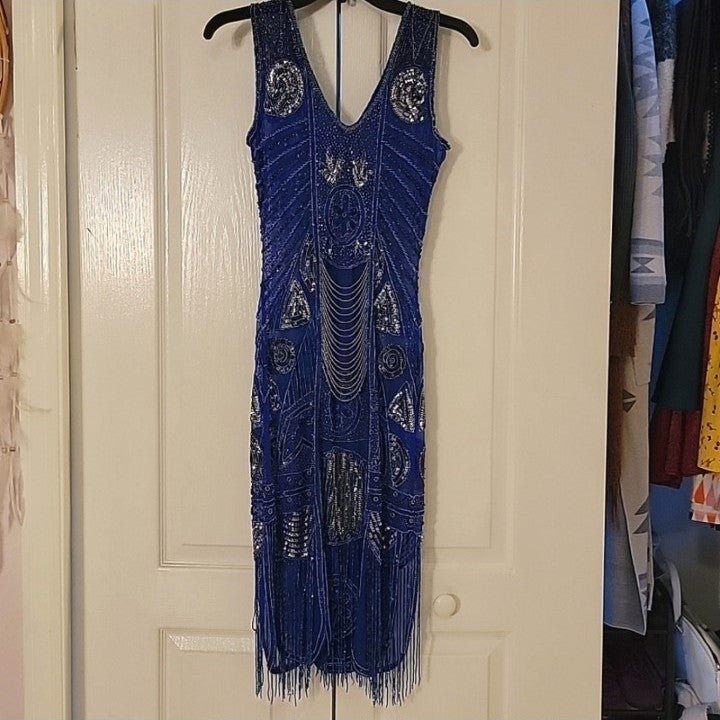 Unique Vintage|XS| Blue 1920's Style Flapper Dress