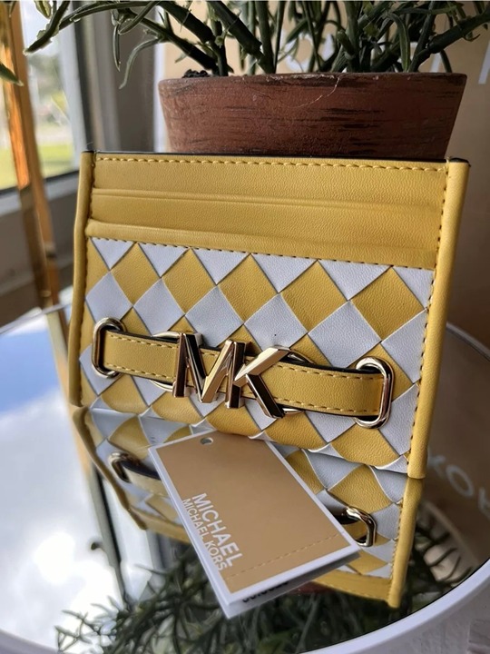 Michael Kors Reed Large MK Logo Credit Card Holder Wallet - Yellow