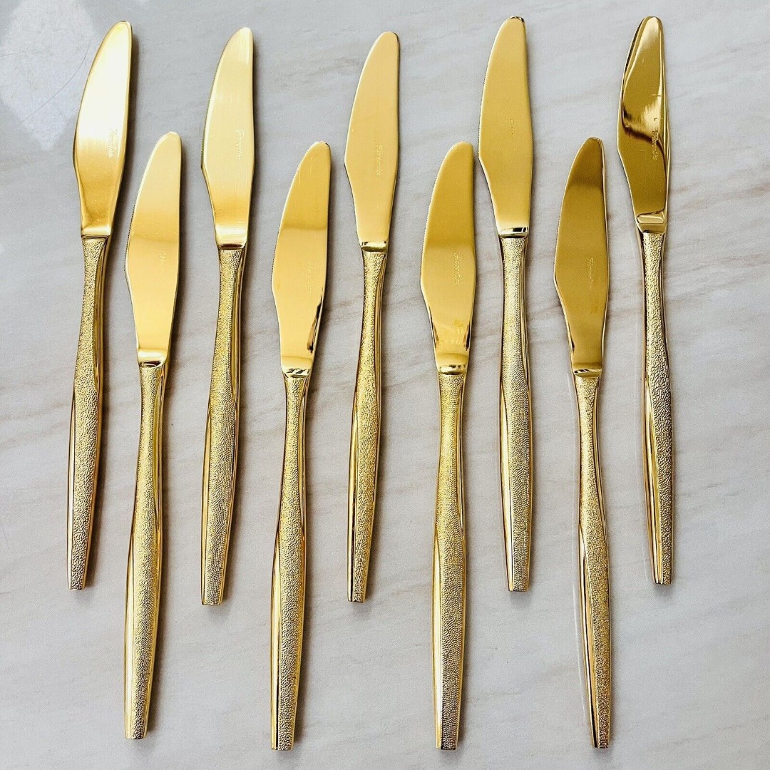 9pc Florentine FLR1 Gold-Electroplated Flatware Modern Solid Dinner Knife 8 3/4”