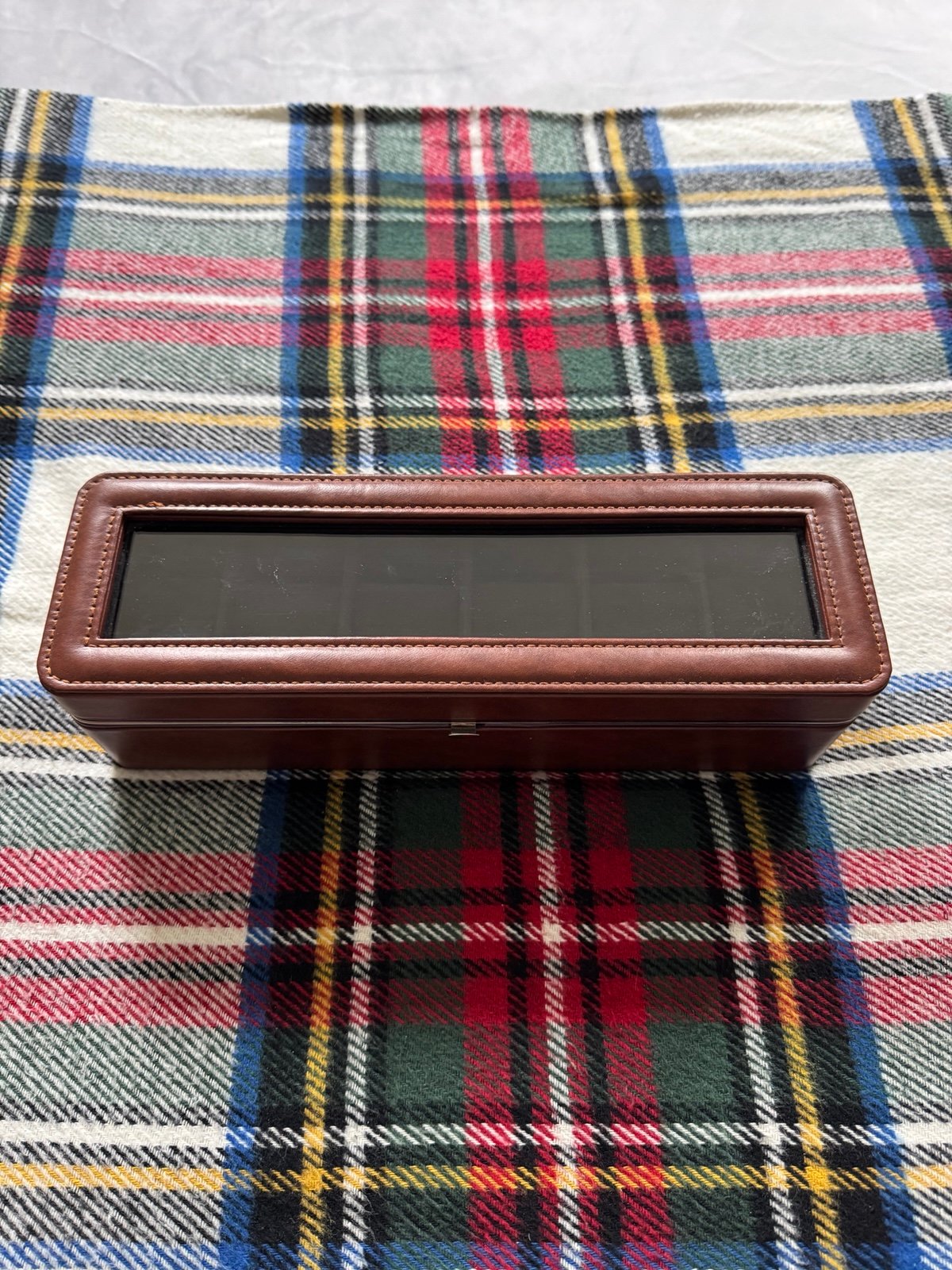 Brown Leather Watch Case with Glass Top – 6-Slot Display Box for Timepieces