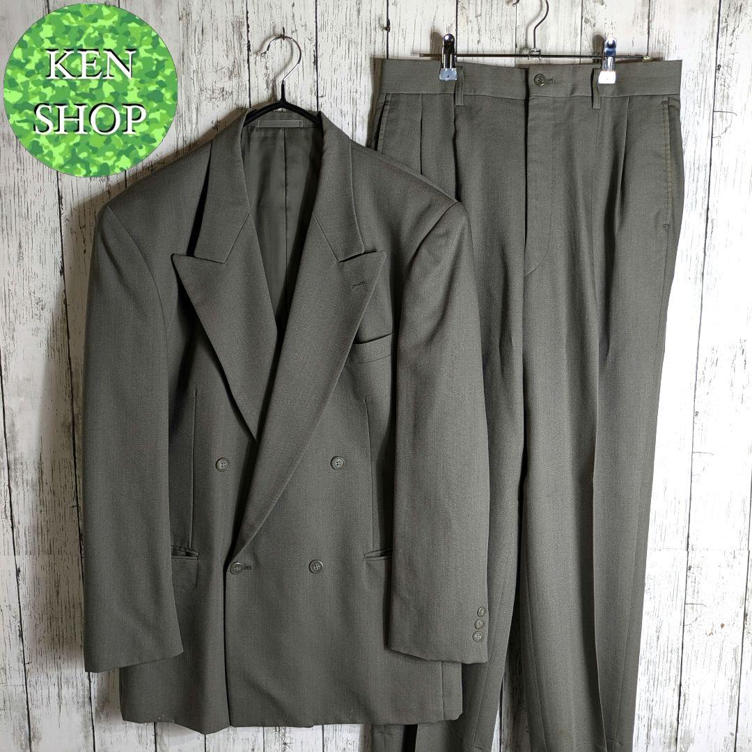 Vintage Khaki Double-Breasted Suit Set Up - Casual Pre-Loved Clothing