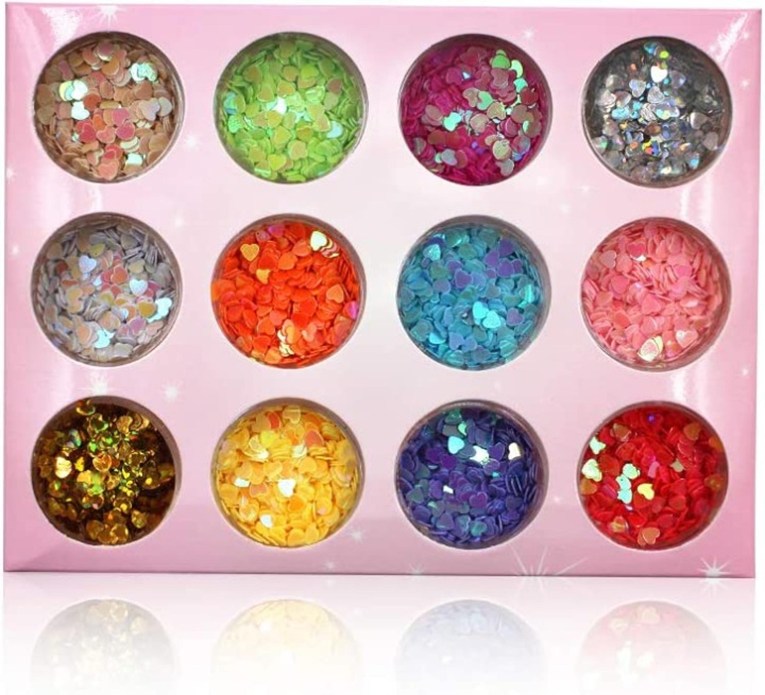 Nail Art Glitter Sequins Holographic Heart Nail Sticker Decals 12 Color
