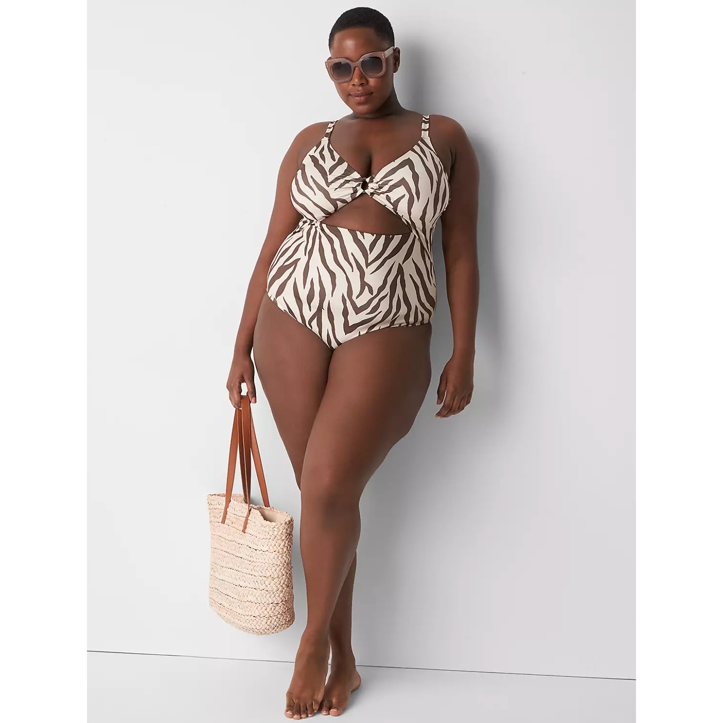 NWT Swim by Cacique Animal Print One Piece – Repreve, Wrap Cut-Out Tie, No Wire