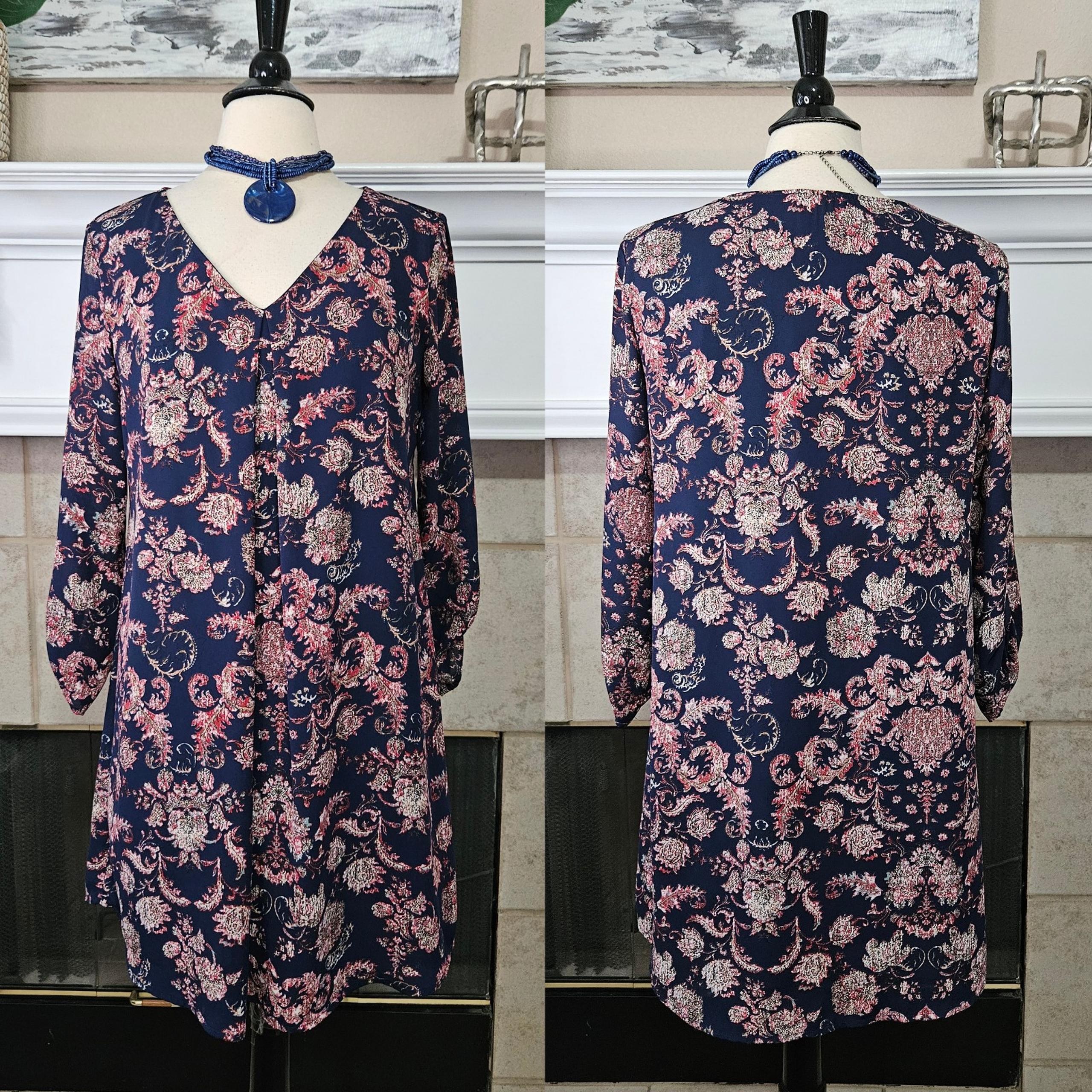 Women's Navy Blue Multicolored Shift Dress L