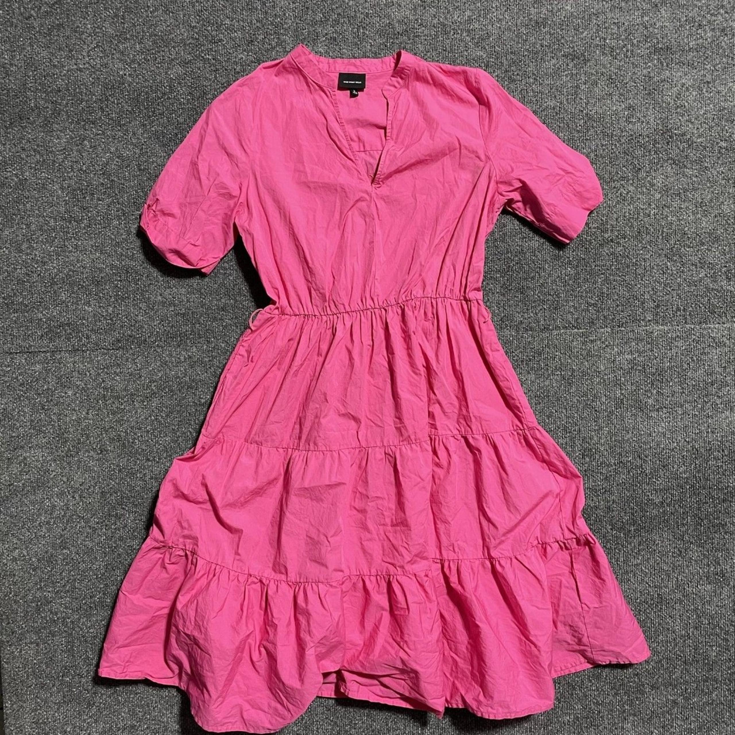 Who What Wear Dress Womens Small Pink Tiered Ruffle Short Sleeve Midi Casual