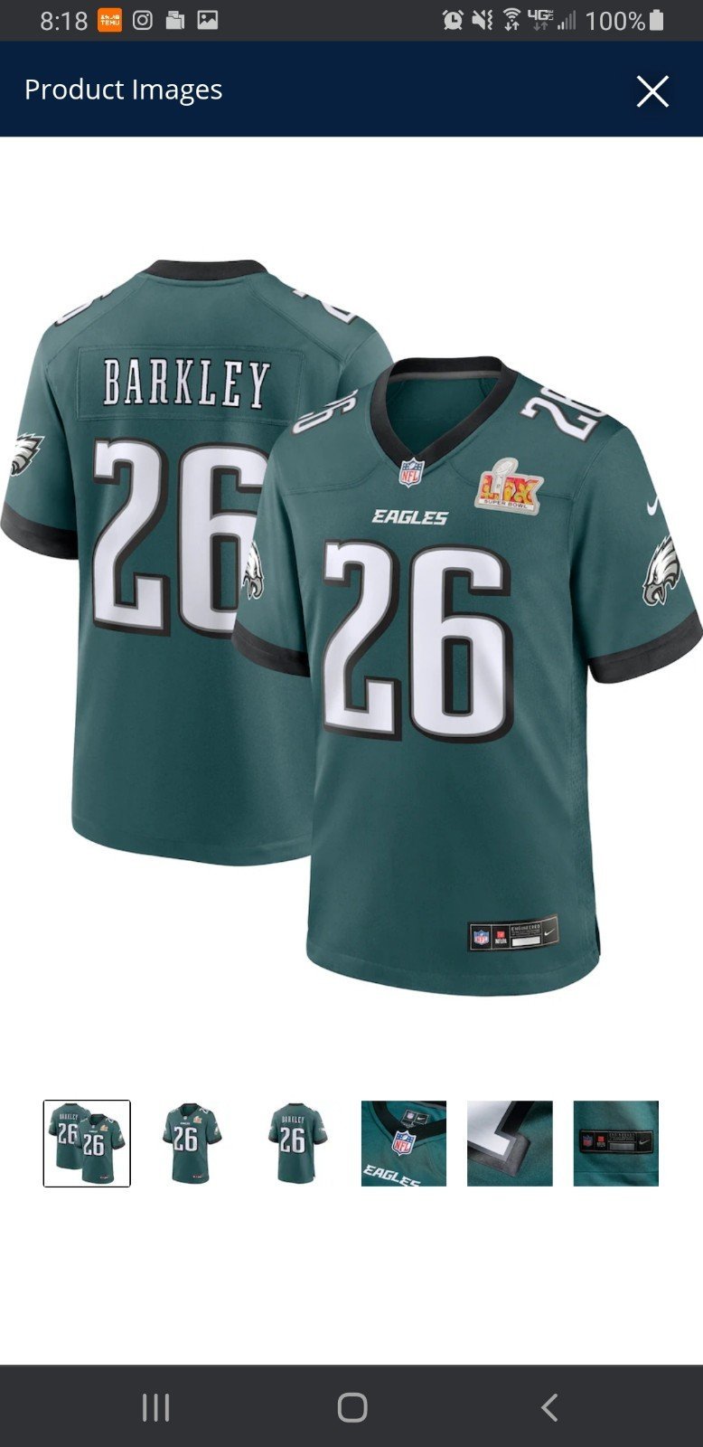New! Philadelphia Eagles #26 Barkley Midnight Green Super Bowl LIX Game Jersey