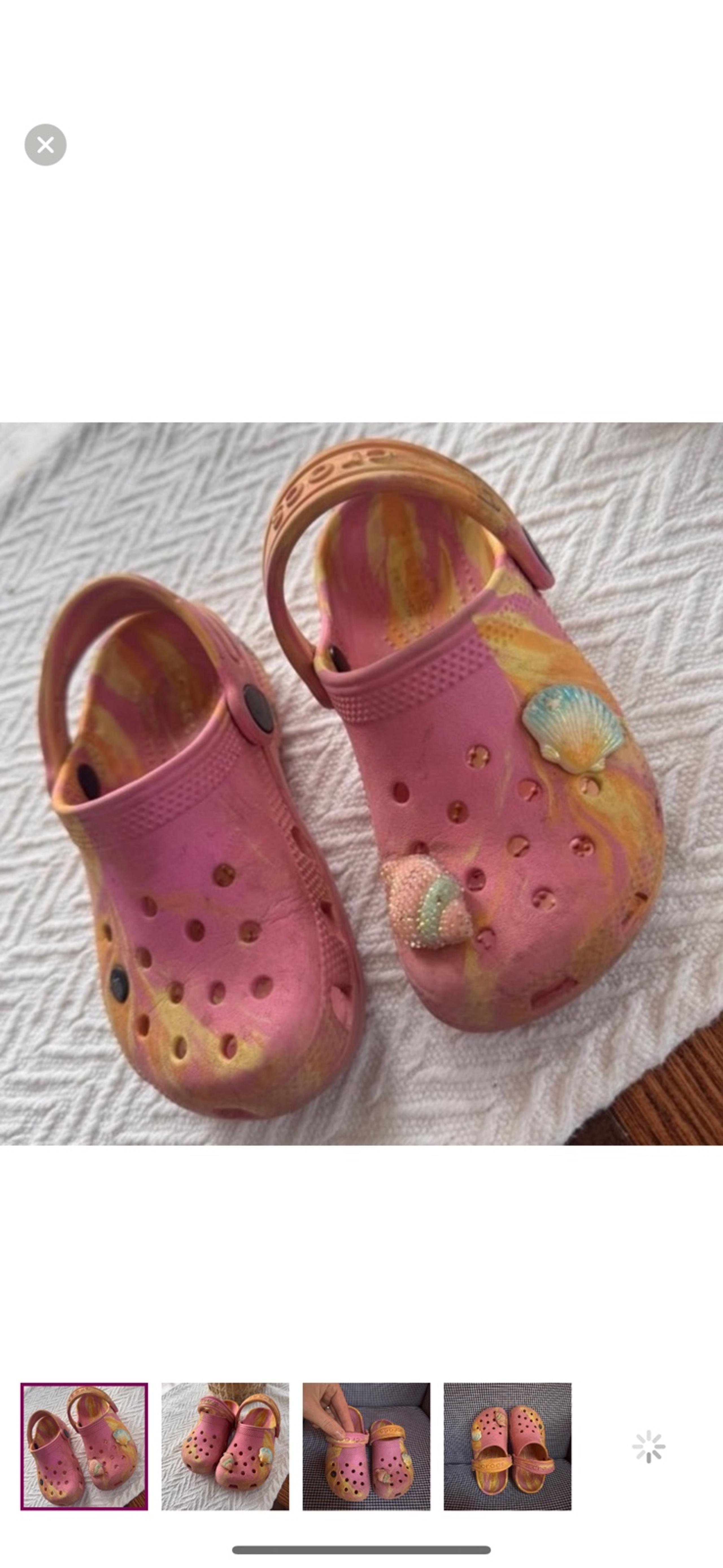 CROCS Pink and Yellow Water Shoes customized with sea shells toddler size 10