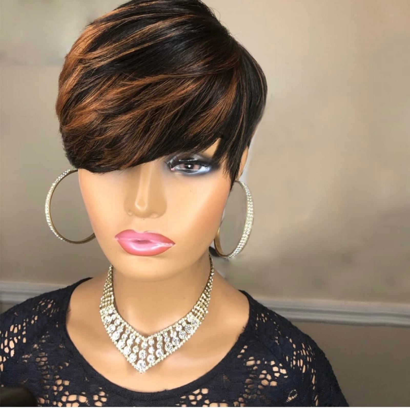 Short pixie cut Wig human hair wig short remy hair black brown f1B /33 color