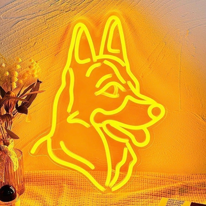 Fun Vivid Bright Yellow Happy German Shepherd Puppy Dog LED Light Pet Decor