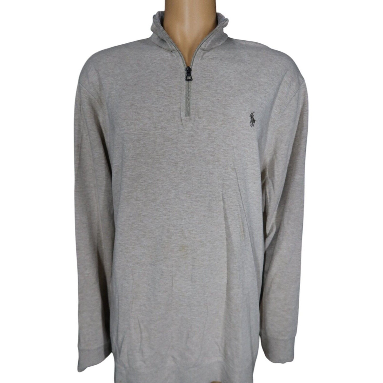 Ralph Lauren Polo 1/4 Zip Pullover Thin Sweatshirt 2XL XXL Tan Khaki Heathered