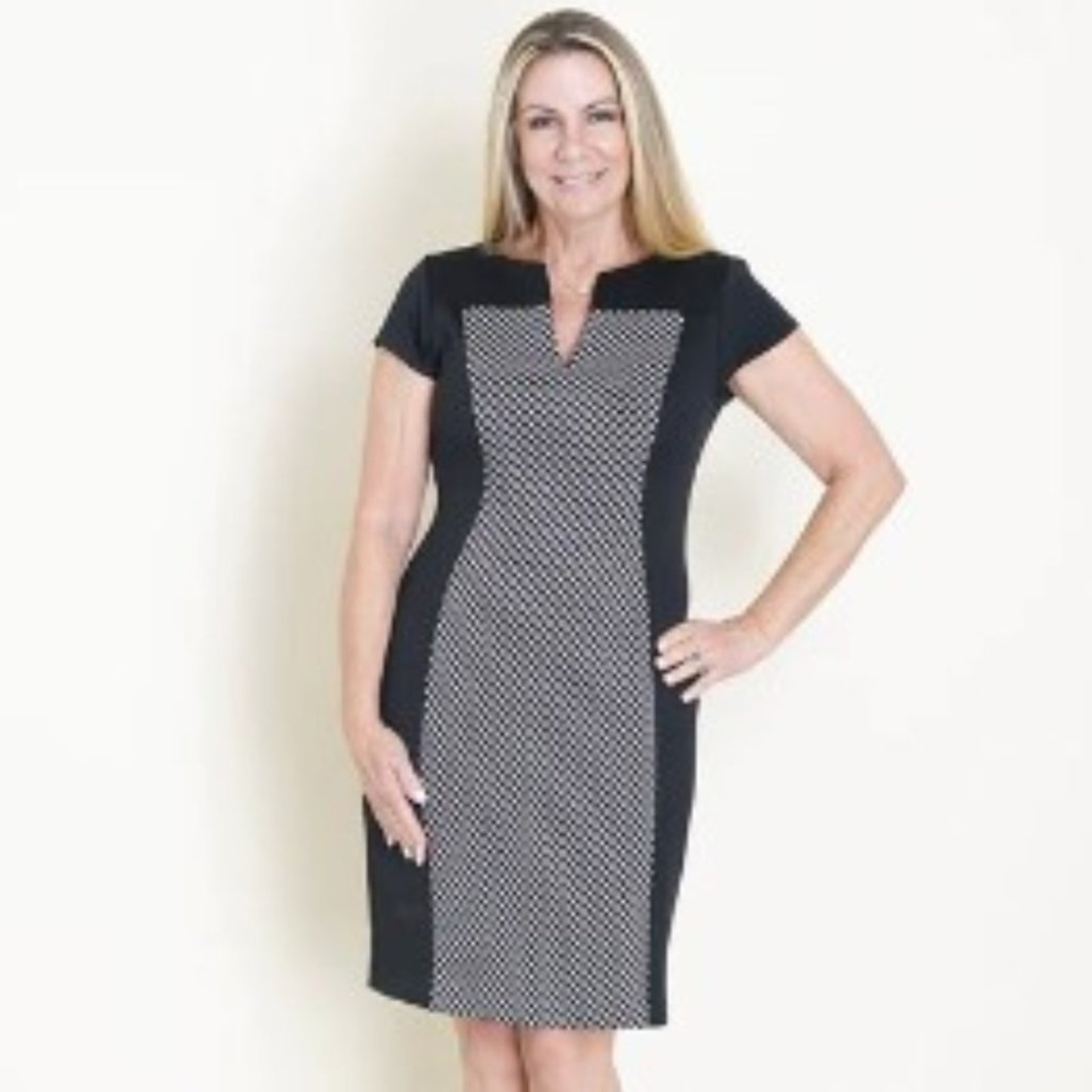 Connected Apparel CAREER WORK DRESS. NWOT Black & Gray Geo pattern Size 14 NWOT