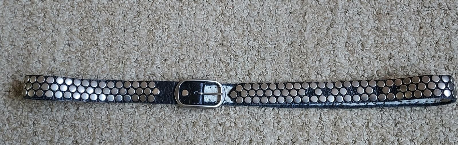 Retro Black Silver Studded Vintage Leather Belt Old Man Skinny 2