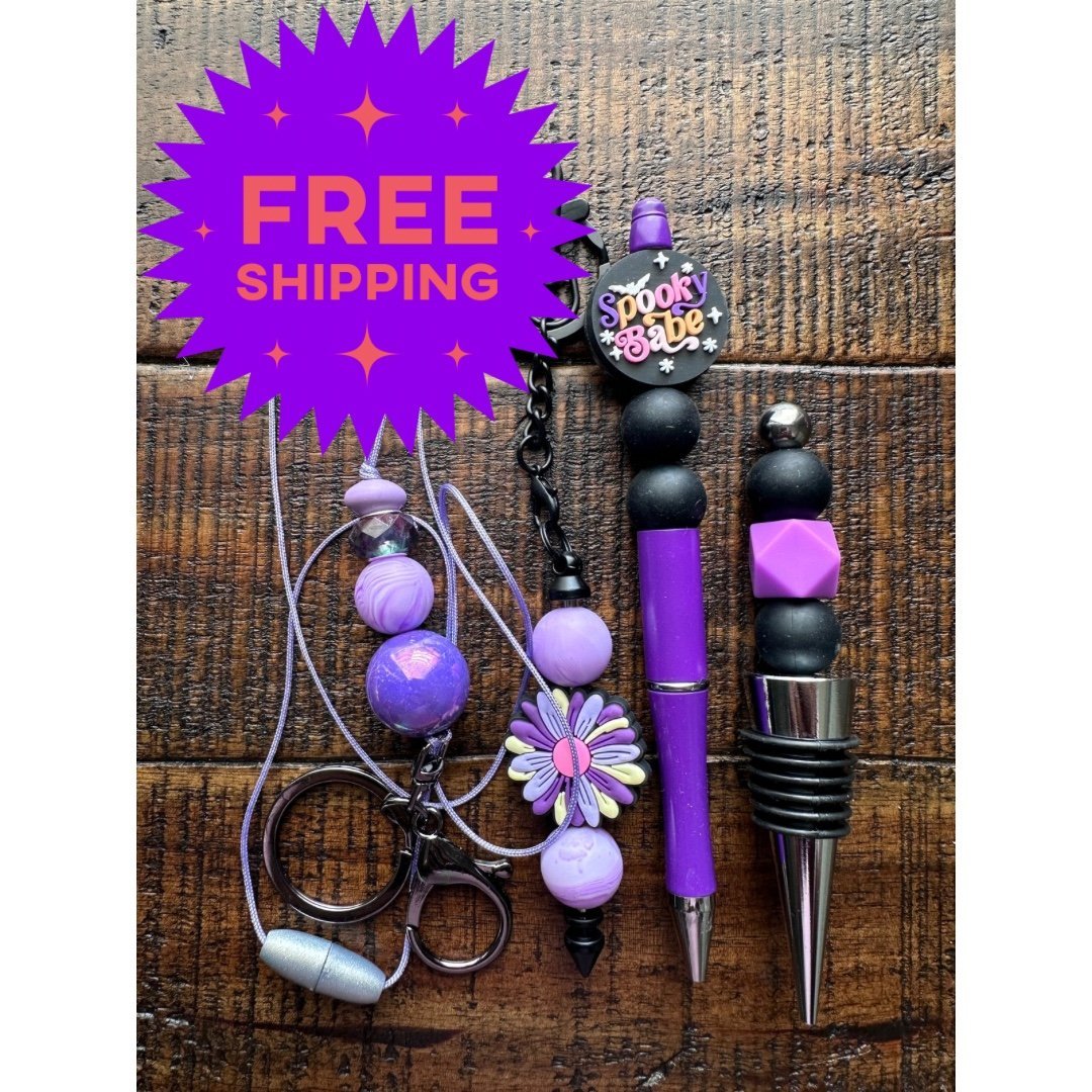 Beaded Set: Pen Keychain Lanyard Wine Stopper
