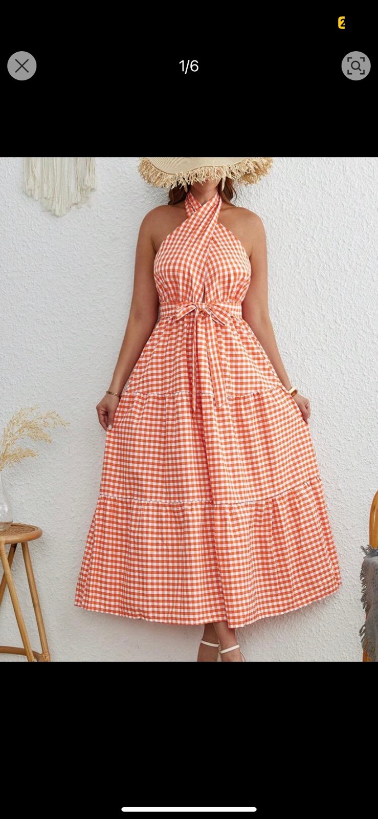 Orange & white plaid maxi sundress 18w