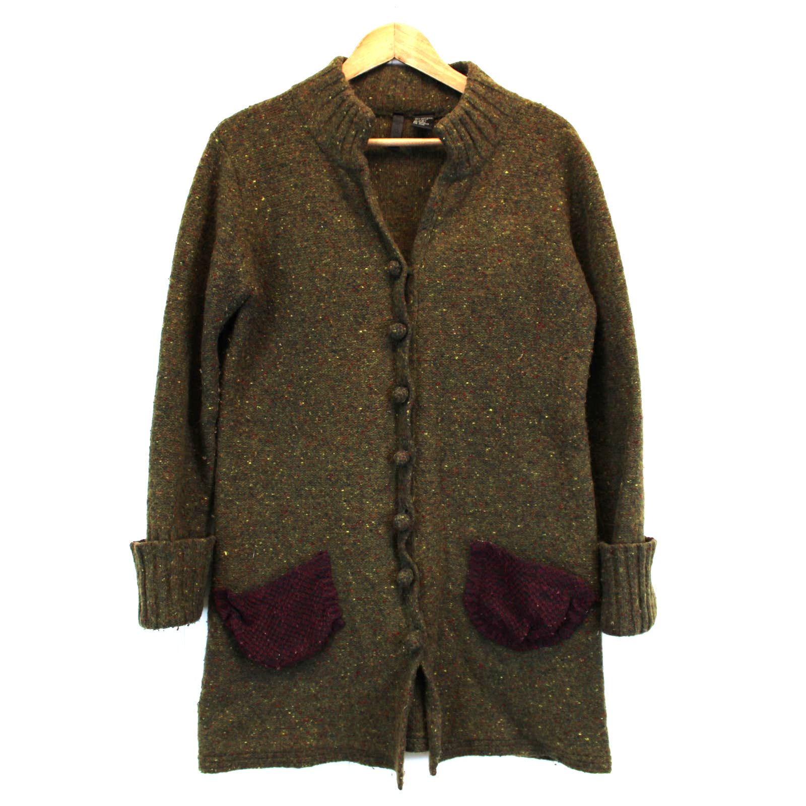 I'VORY Womens L Cardigan Sweater Soft Wool Chunky Boho Hippie Green Purple