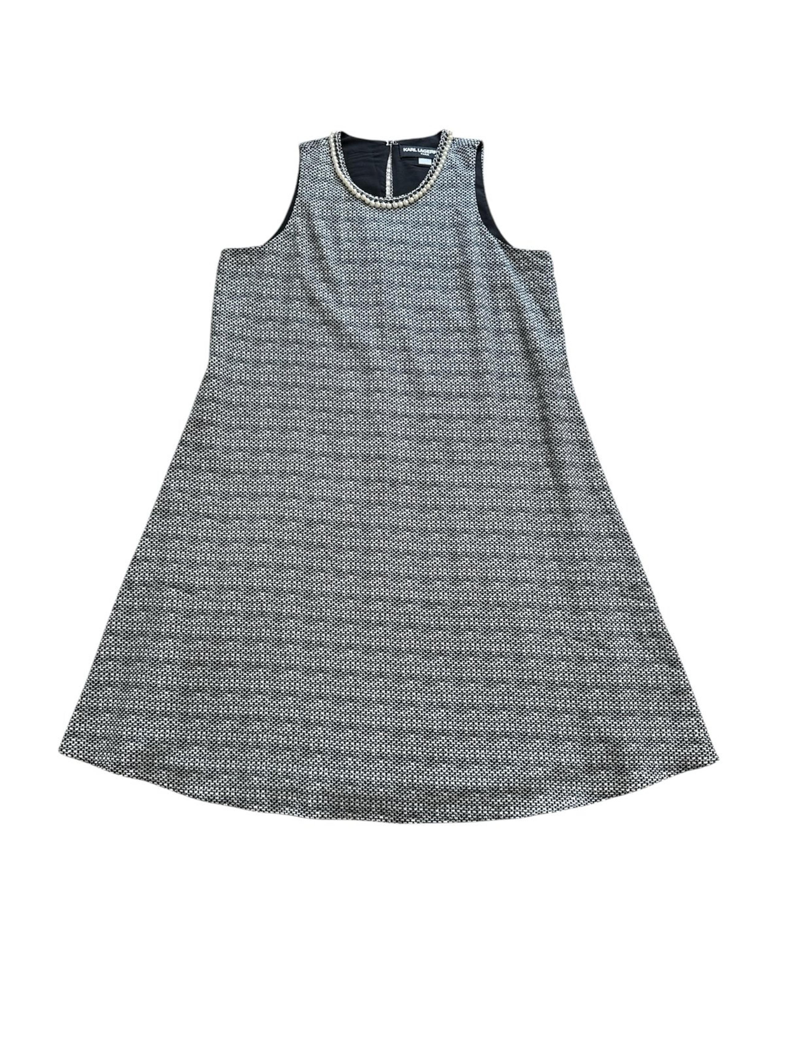 Karl Lagerfeld Paris Black White Sleeveless Shift Dress Pearl Neckline Womens 6