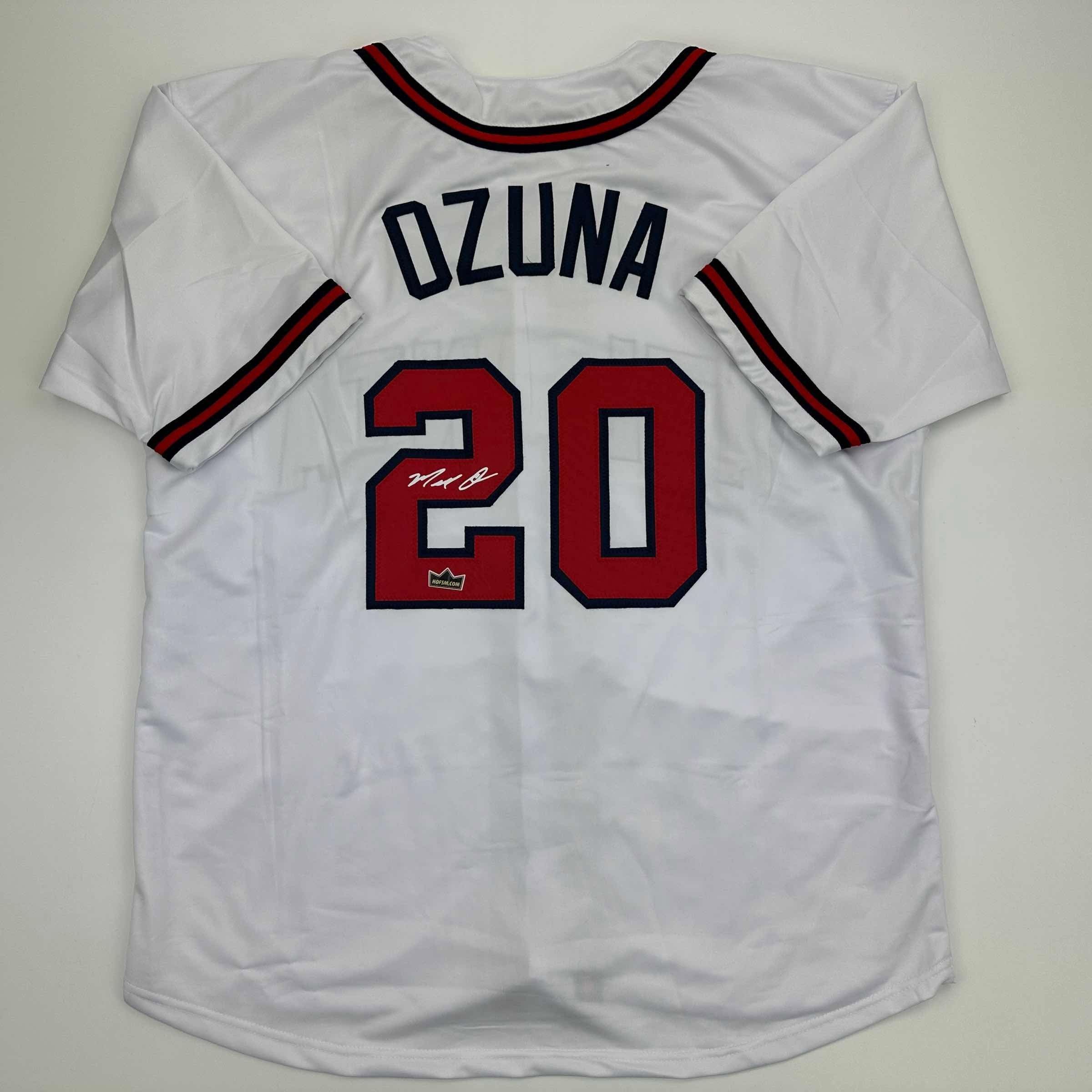 Facsimile Autographed Maell Ozuna Atlanta White Auto Jersey Size Men's XL