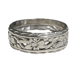 Vintage 14k white gold floral etched cut out engraved band ring size 7
