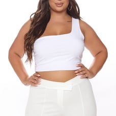 V- Waist Wide Leg Pant-White-1X-3X