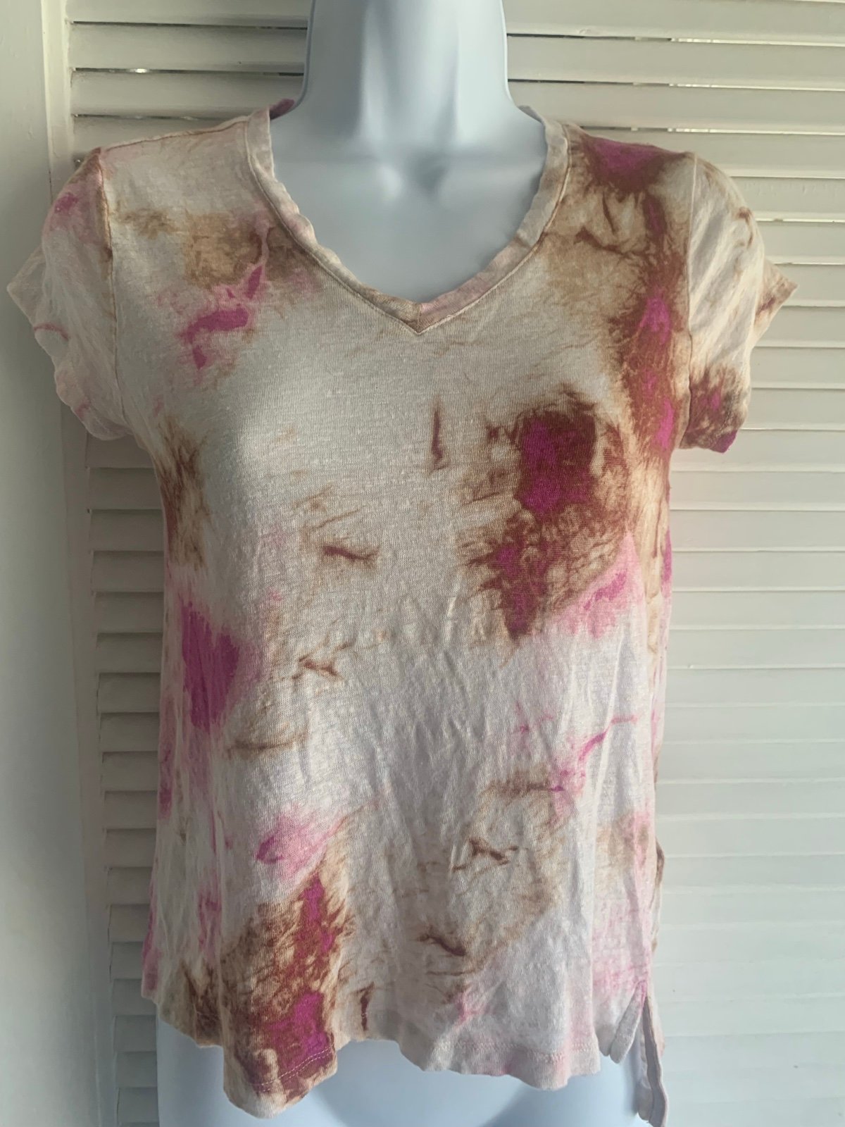 Cynthia Rowley women’s white & pink linen short sleeve top size Small