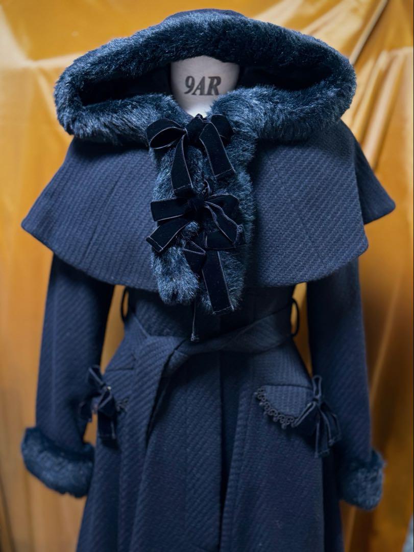 Victorian Maiden Elegant Coat with Hooded Cape - Black
