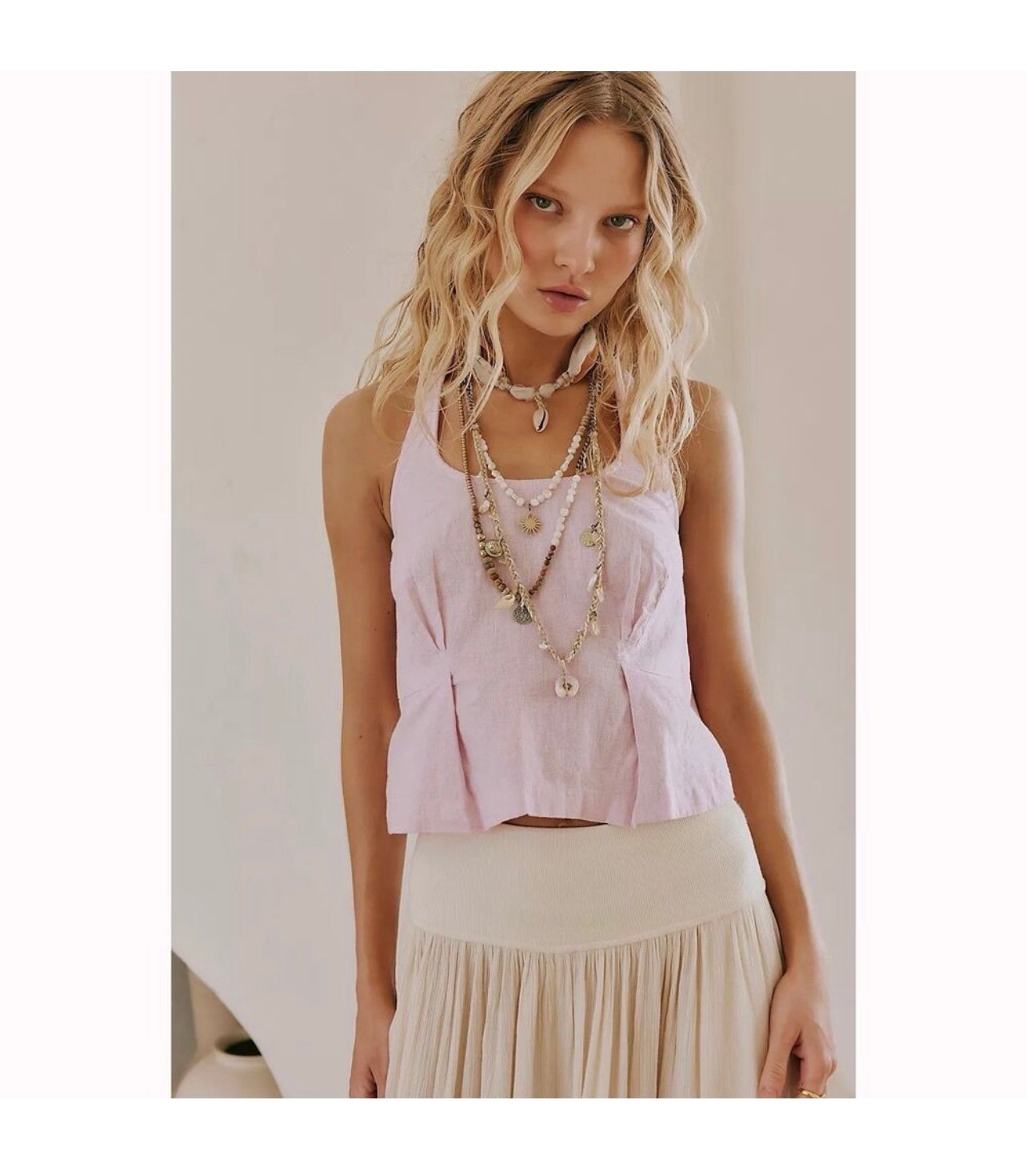 Free People Free-Est Melted Away Cotton-Linen Cropped Top Halter XS NEW 279057
