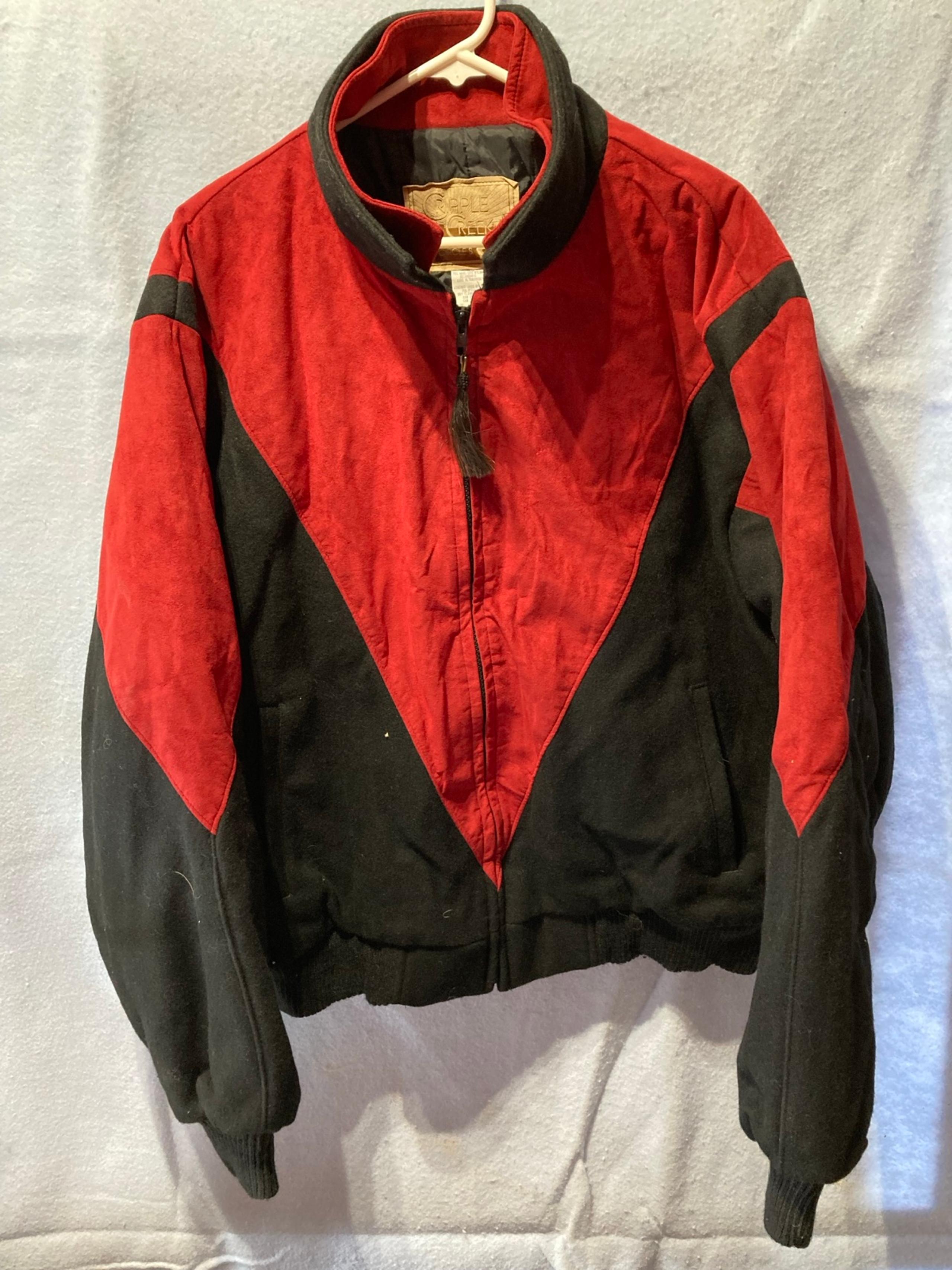 Vtg Cripple Creek Mens Suede Leather Red/Black Tracy Byrd Jacket Size XL T24