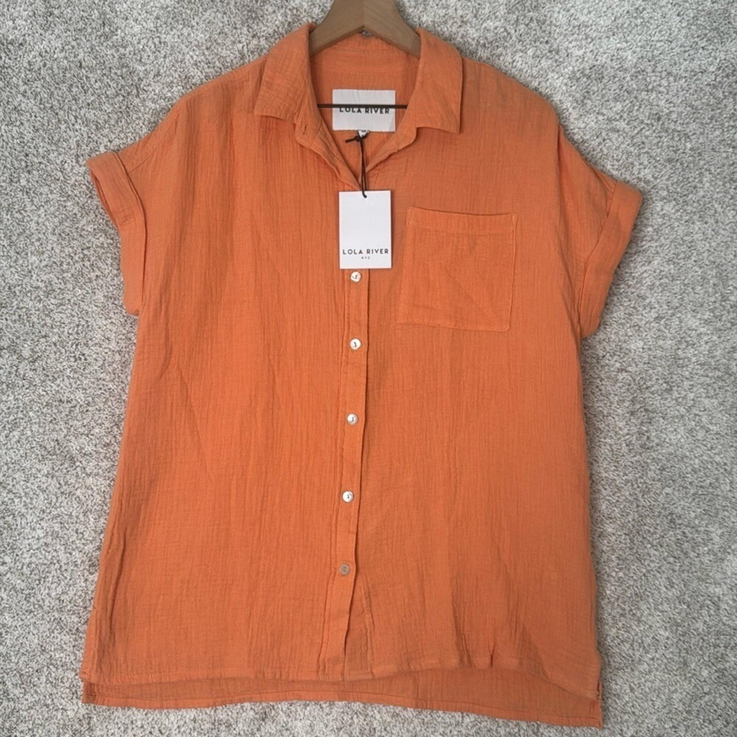 Lola Rivers Gauze Short Sleeve Rene button down Shirt magma Orange - Medium